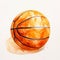 Luminous Watercolor Orange Basketball Painting On White Paper