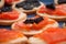 Lump fish roe and salmon appetizers in a plate