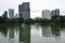 Lumpini Park Bangkok, Skyscrapers, tower blocks, reflections on the lake