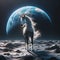 Lunar Equine Majesty: A Horse on the Moon\\\'s Surface with Earth in the Background