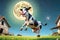 Lunar light nighttime cow animal fun jumping moon