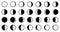 Lunar / moon phases cycle. All 28 shapes for each day - new, ful