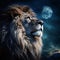 Lunar Reverie: Majestic Male Lion Enraptured by Moonlit Night