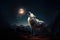 Lunar Serenade Majestic White Wolf Howling at the Moon. created with Generative AI