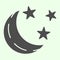 Lunar weather solid icon. Moon crescent and stars glyph style pictogram on white background. Nighttime sign for mobile