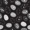 Lunaria Silver Dollar Plant Seamless Pattern on Black Background