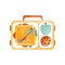 Lunch bag with sandwich, chocolate cookie and apple, healthy food for kids and students, children lunch time vector