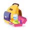 Lunch Box And Bag Vector. Schoolbag With Healthy Food For Kids. Isolated Flat Cartoon Illustration