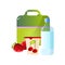 Lunch Box with Healthy Food, Strawberry, Cherry and Bottle of Water, School Lunch in Container Vector Illustration