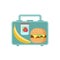 Lunch Box with school snack food banana, tasty sandwich and yogurt with strawberry isolated on white background.