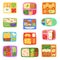 Lunch box vector school lunchbox with healthy food vegetables or fruits boxed in kids container illustration set of