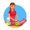 Lunch Box Vector. Woman Making Tasty Vegetarian Lunch. Healthy Food. Mother Making Breakfast For Her Children. Flat