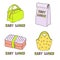 Lunch boxes, lunch bags vector sketch.