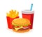 Lunch with french fries, soda and burger