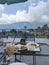 lunch in front of a pretty mountain view