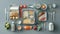 a lunch kit packed with essential items for lunch,the variety of food items neatly organized within the lunch kit, ready