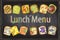 Lunch menu chalk vector template with assorted sandwiches