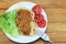 Lunch, pasta with meat sauce, red fresh tomatoes