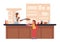 Lunch In School Cafeteria Concept. Girl Pupil Eating In School Canteen Or Cafe. Child Character Stand At Counter