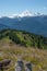 Lunch time!  Hikers resting feet with magnificent view, Mt Baker