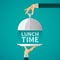 Lunch time vector concept with cloche lid cover in flat style