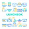 Lunchbox Dishware Collection Icons Set Vector Illustration