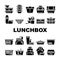 Lunchbox Dishware Collection Icons Set Vector Illustration