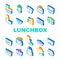 Lunchbox Dishware Collection Icons Set Vector Illustration