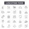 Lunchtime food line icons, signs, vector set, outline illustration concept