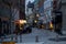 Lund, Sweden - November 17, 2019: One of the narrow shopping streets in old town have been decorated with Christmas decor