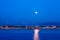 Lune and Seattle port over Elliot bay at night