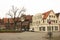 Luneburg, Germany - 10.12.2017: Medieval traditional European houses on stone pavement. Winter in Europe