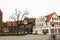 Luneburg, Germany - 10.12.2017: Medieval traditional European houses on stone pavement. Winter in Europe