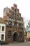 Luneburg, Germany - 10.12.2017: Medieval traditional European houses on stone pavement. Winter in Europe