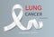 Lung cancer awareness vector illustration with a white ribbon isolated on a gray background. Realistic vector white silk