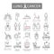 Lung Cancer. . Symptoms, Causes, Treatment. Line icons set. Vector signs