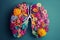 Lung made of colorful flowers, Generative AI