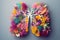 Lung made of colorful flowers, Generative AI