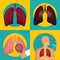 Lung organ human breathing icons set flat style