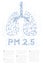 Lung with PM 2.5 text Abstract Cross pattern, Medical Science Organ concept design blue color illustration isolated on white backg
