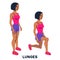 Lunges. Sport exersice. Silhouettes of woman doing exercise. Workout, training.