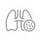 Lungs with bacteria line icon. Diseases internal organ, legionellosis, pneumonia symbol