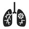 Lungs cancer black glyph icon. Oncology. Isolated vector element. Pictogram for web page, mobile app, promo