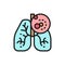 Lungs cancer, malignant tumor, oncology flat color line icon.