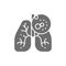 Lungs cancer, malignant tumor, oncology grey icon.