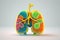Lungs. Cute cartoon healthy human anatomy internal organ character set with brain lung intestine heart kidney liver and