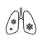 Lungs icon affected by coronavirus, isolated covid-19 virus