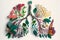 Lungs made from plants and flowers in a white background. Generative AI