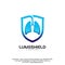 Lungs Shield logo vector, Health lungs logo template, design concept