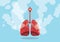 Lungs on smoke unhealthy sign with flat blue background style